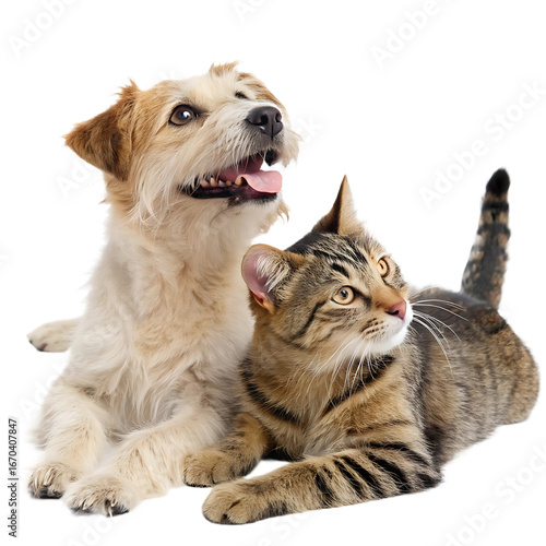 Adorable Dog and Cat Companionship Portrait on Isolated Background Promoting Friendship and Animal Love for Pet Care and Veterinary Services Advertising