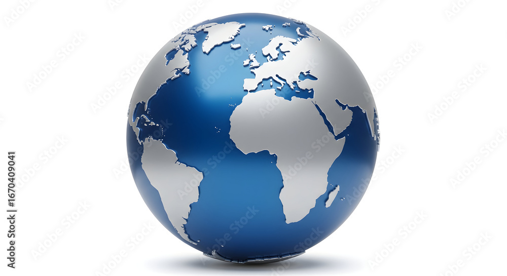 Fototapeta premium Earth Globe Showing Continents on White Background