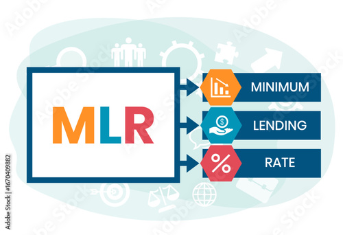 MLR, Minimum Lending Rate acronym. Concept with keywords, people and icons. Flat vector illustration. Isolated on white background.