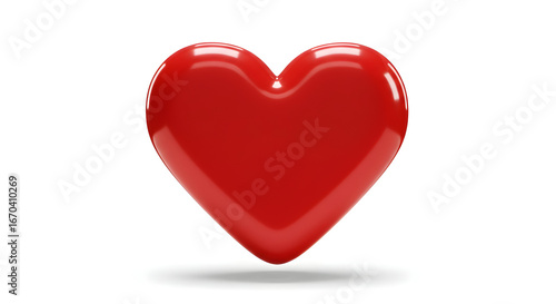 Red Heart Shape with Shadow on White Background