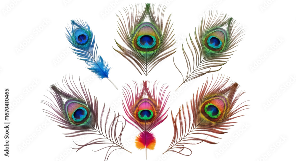 Obraz premium Colorful peacock feathers displayed on a plain dark background image