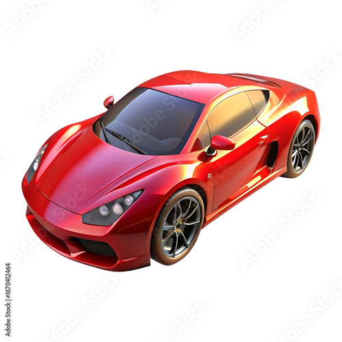 Sleek red sports car with modern design isolated on transparent background