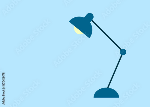 A lamp is lit up and is sitting on a table