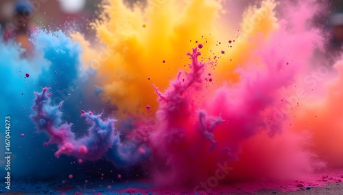 Colorful Holi Powder Explosion with Vibrant Abstract Clouds
