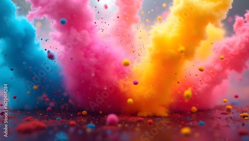 Colorful Holi Powder Explosion with Vibrant Abstract Clouds