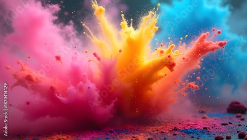 Colorful Holi Powder Explosion with Vibrant Abstract Clouds