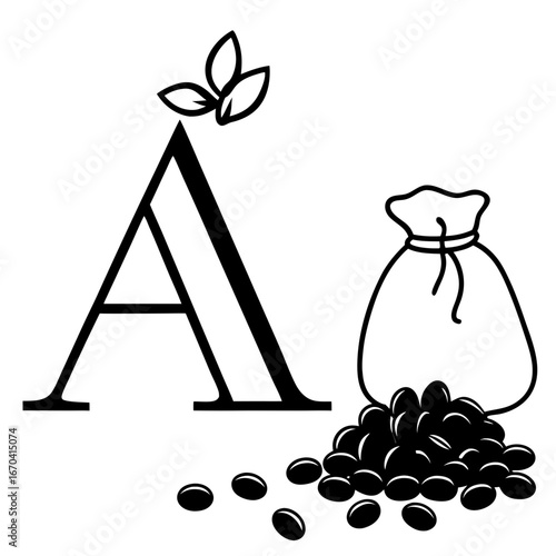 “Coffee beans spilled from burlap sack, dark background”