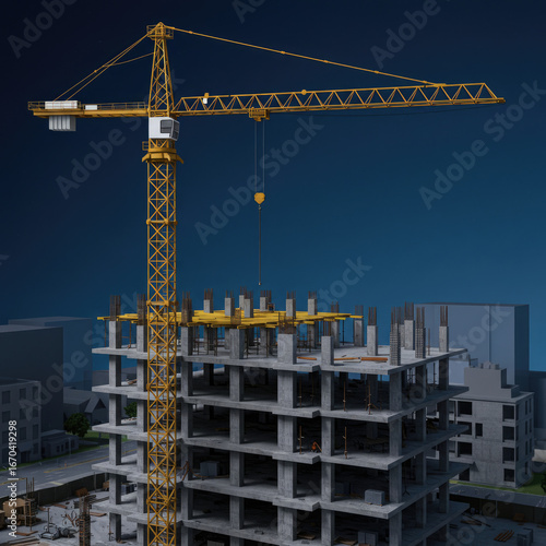 Digital Model of Building Under Construction with Crane