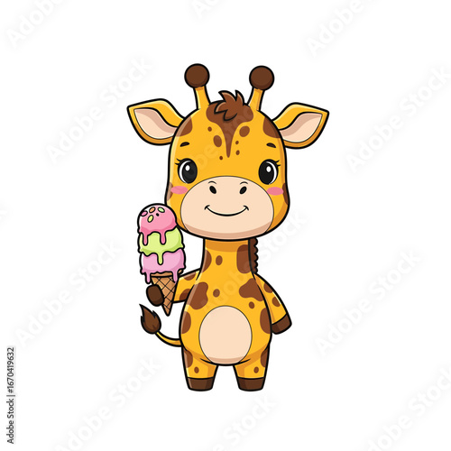 Cute giraffe happily enjoying an ice cream.