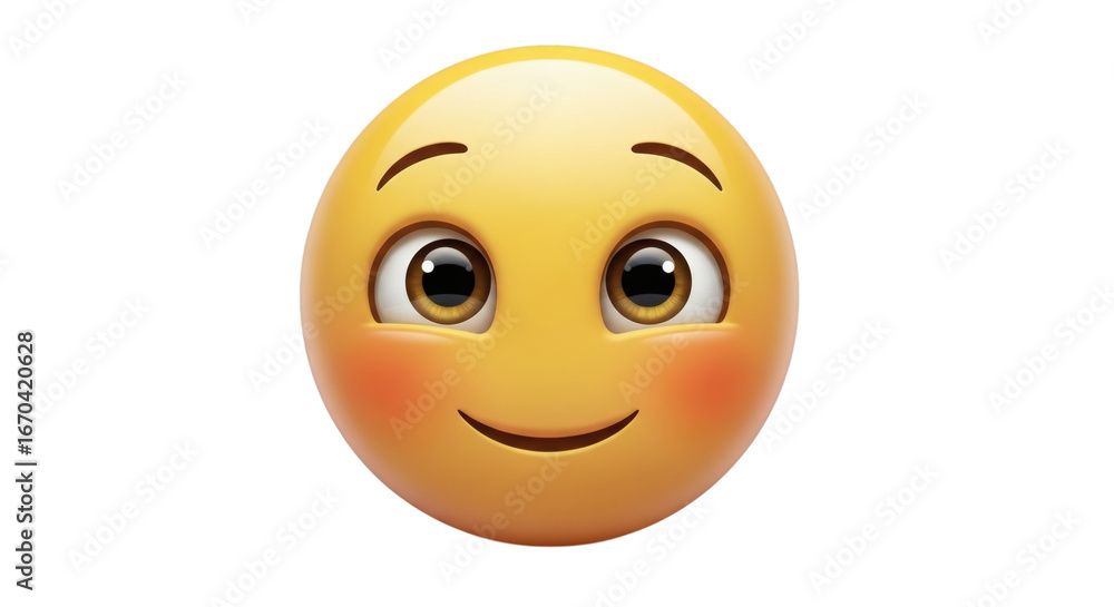 Fototapeta premium Emoji with a joyful expression and blushing cheeks on black back