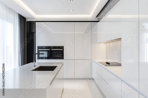 Wallpaper Mural A sleek all-white modern kitchen with hidden appliances and handleless cabinets. Torontodigital.ca