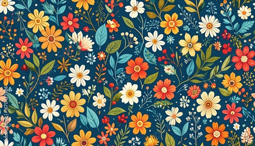 Wallpaper Mural Enchanting Wildflower Tapestry with Warm Autumnal Blooms on a Deep Teal Background. Torontodigital.ca