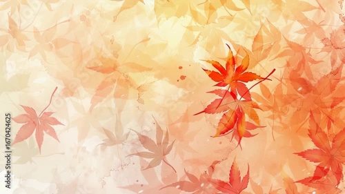 紅葉が舞う秋の和風水彩イラスト背景　Generative AI