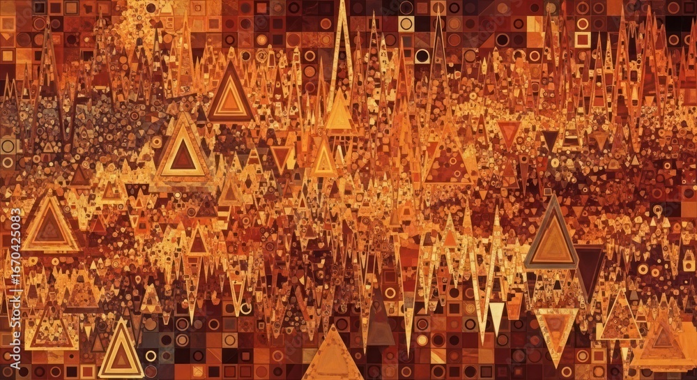 Obraz premium Intricate Geometric Mosaic of Warm Earth Tones and Sharp Peaks