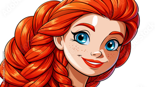 Female hair in the form of a braid on a white isolated background. Red hair braided close-up. Beautiful healthy natural female hair without dyeing