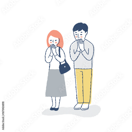 合掌・手を合わせてお祈りしているカップル