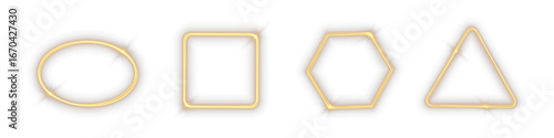 Geometric frames set with luxury golden swirl and luminous border. Borders with bright light, sparkling effect and futuristic shine.