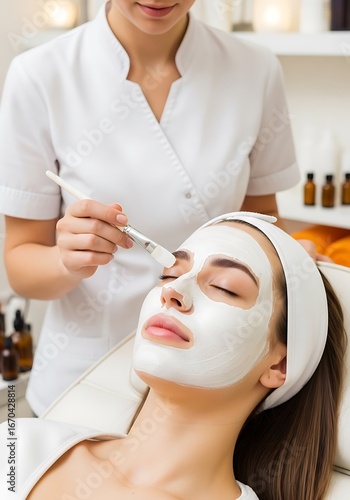 Woman receiving facial mask treatment