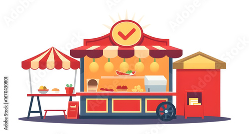 street bazaar illustration, mini shop vector, street cart design, kiosk booth vector, temporary shop illustration, vendor cart vector, city street shop, market square booth, local market illustration,
