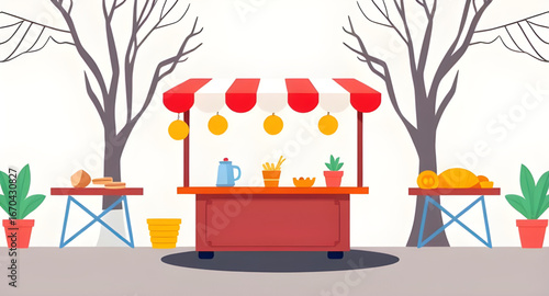 local vendor stand, market vendor vector, farmer’s market stall, street seller booth, colorful market stall, small business shop vector, outdoor bazaar booth, handcart vendor vector, roadside shop ill