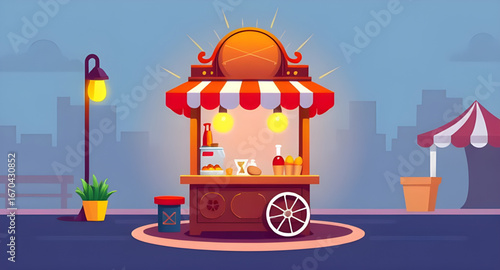 sidewalk shop design, bazaar stall vector, pop-up shop illustration, vendor market scene, street market booth, street kiosk vector, open-air shop illustration, local vendor stand, market vendor vector