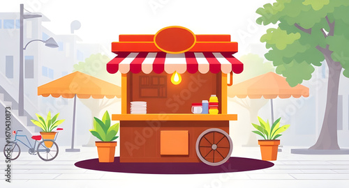 mobile food cart, vendor tent illustration, retail stall vector, sidewalk shop design, bazaar stall vector, pop-up shop illustration, vendor market scene, street market booth, street kiosk vector, ope