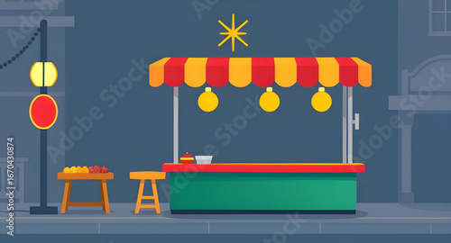 vendor tent illustration, retail stall vector, sidewalk shop design, bazaar stall vector, pop-up shop illustration, vendor market scene, street market booth, street kiosk vector, open-air shop illustr