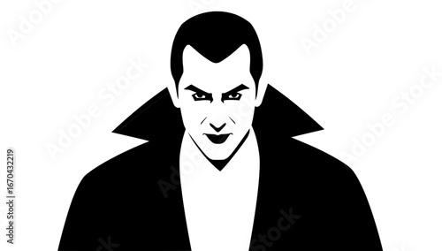 A menacing portrait captures a striking character with sharp features, portraying an ominous presence in stark monochrome contrast, exuding an air of mystery.