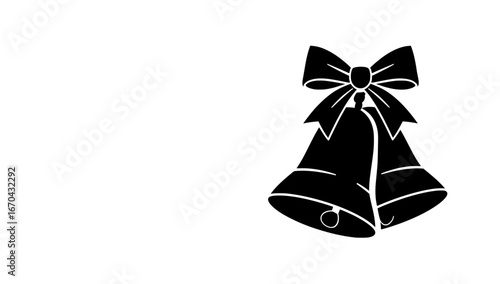 Elegant black bells are adorned with a decorative bow, create a festive and cheerful atmosphere. Minimalist and stylish design.