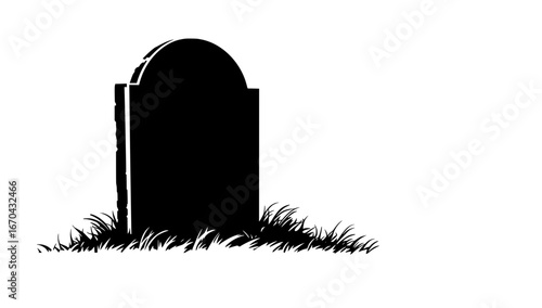 A solitary tombstone stands silhouetted against the backdrop, evoking a sense of reflection and the passage of time.