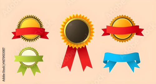 award, badge, set, emblem, medal, ribbon, label, seal, honor, achievement, trophy, winner, premium, quality, certification, stamp, vector, icon, illustration, reward, symbol, design, gold, silver, bro