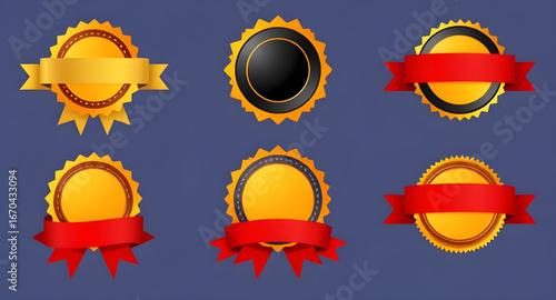 award, badge, set, emblem, medal, ribbon, label, seal, honor, achievement, trophy, winner, premium, quality, certification, stamp, vector, icon, illustration, reward, symbol, design, gold, silver, bro