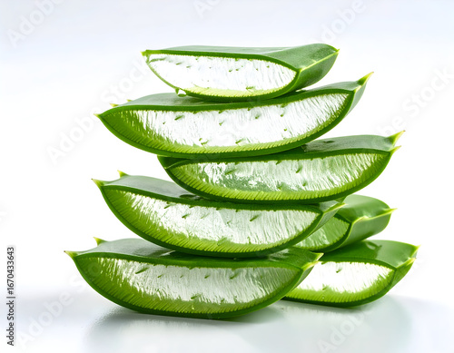 Wallpaper Mural Aloe Vera: Freshly sliced Aloe Vera leaves, displaying their succulent, transparent gel, arranged artfully, with focus on health, wellness, and natural beauty solutions. Torontodigital.ca
