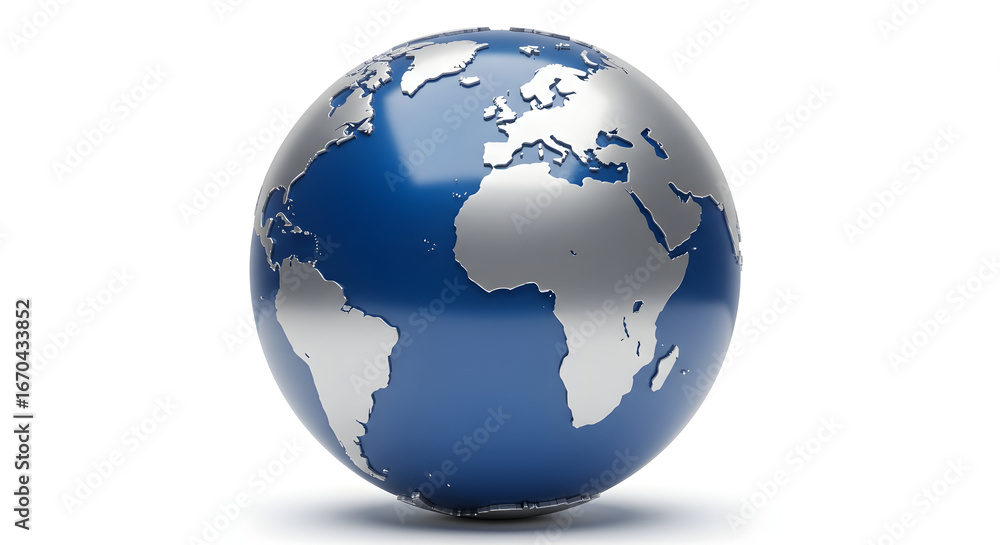 Naklejka premium Globe Showing Earth in Blue and Silver Color, Ideal for World Travel and Mapping