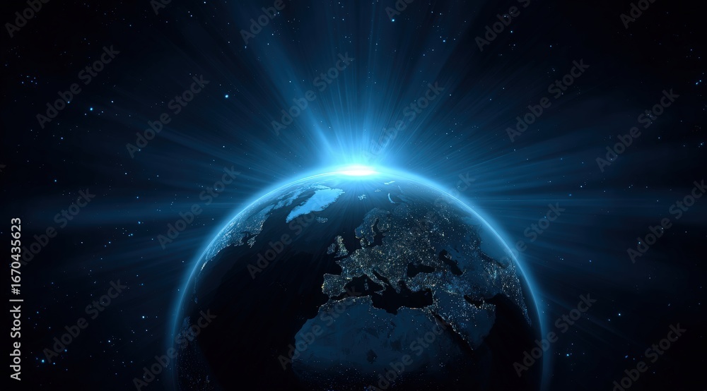 Fototapeta premium Earth rising in a starry night sky