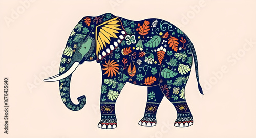 elephant flower art, elephant decorative design, elephant vector, elephant with blossoms, elephant floral art, artistic elephant, elephant with leaves, elephant abstract design, elephant with mandala 