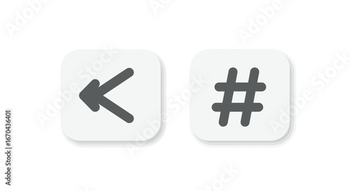 Minimalist back arrow and hashtag symbols for UI and UX design elements