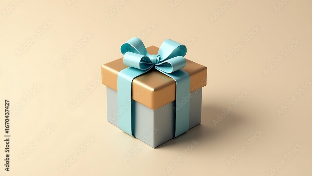 Obraz premium Elegant gold and teal gift box with a satin bow
