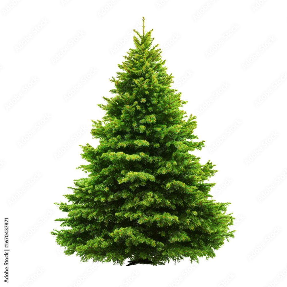 Fototapeta premium Full Evergreen Christmas Tree with Lush Green Branches on Black Background pine spruce, Isolated On White, Png Transparent, Cut Out