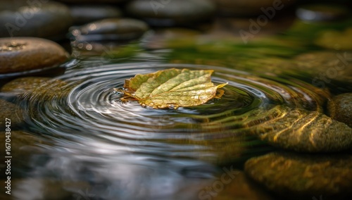 Autumn leaf on water ripples