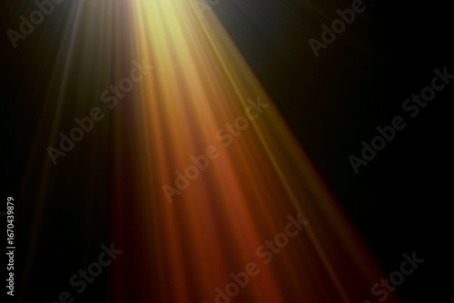 Golden Sunlight Streaming Through Darkness, Radiant Sunburst Light, Dark Background, Sunburst Light Flare in Black Space