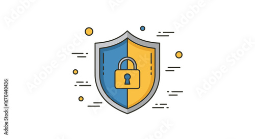 A stylized shield graphic, representing security and protection, with a padlock.