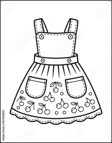 Modern and beautiful dress line art vector illustration for kids coloring page for fashion designer