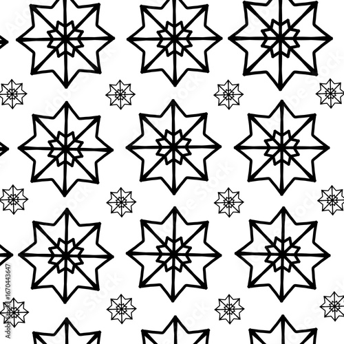 Seamless Geometric Star Pattern Black and White