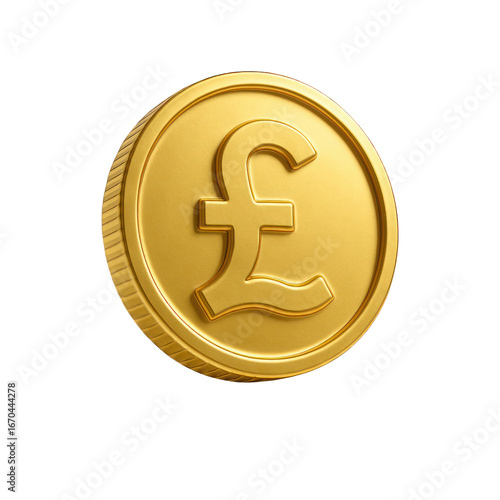 Gold pound sterling coin isolated on transparent background