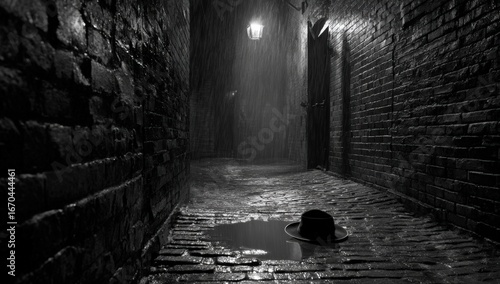 Dark alleyway, rainy night