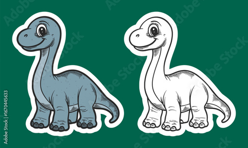 Blue Long-Neck Sauropod Dinosaur Smiling Sticker Illustration