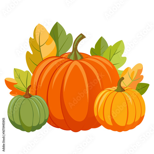 Autumn harvest pumpkins illustration with festive fall elements