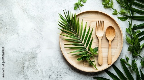 Wallpaper Mural Elegant wooden utensils and greenery Torontodigital.ca