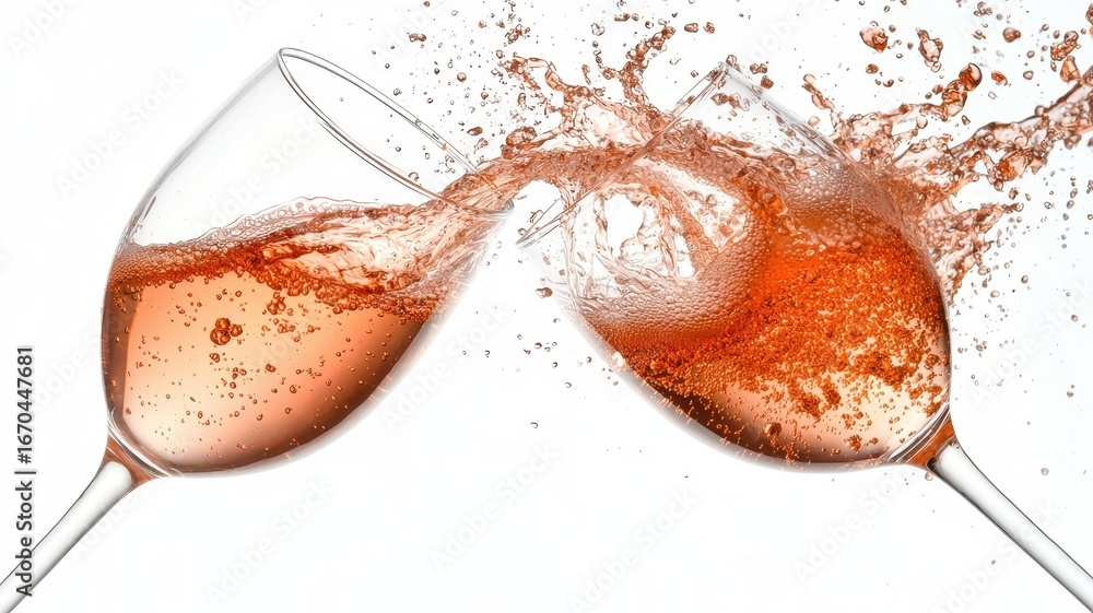 Fototapeta premium a pair of wine glasses, filled with starlight in double exposure, intimate celebration, isolated on white background